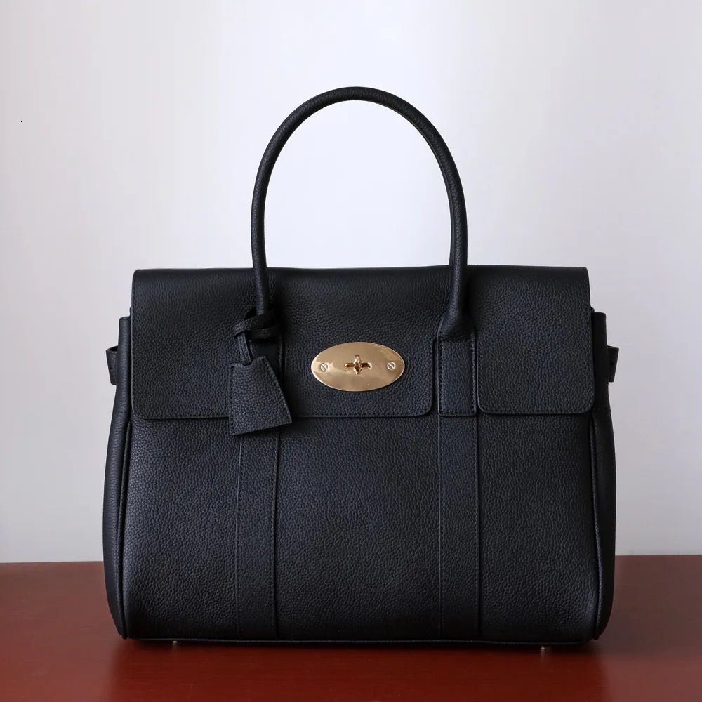 2024 Spring Genuine Leather Women Briefcase Female Versatile Shoulder Crossbody Bags Handbags Ladies Large Commute Totes Brown