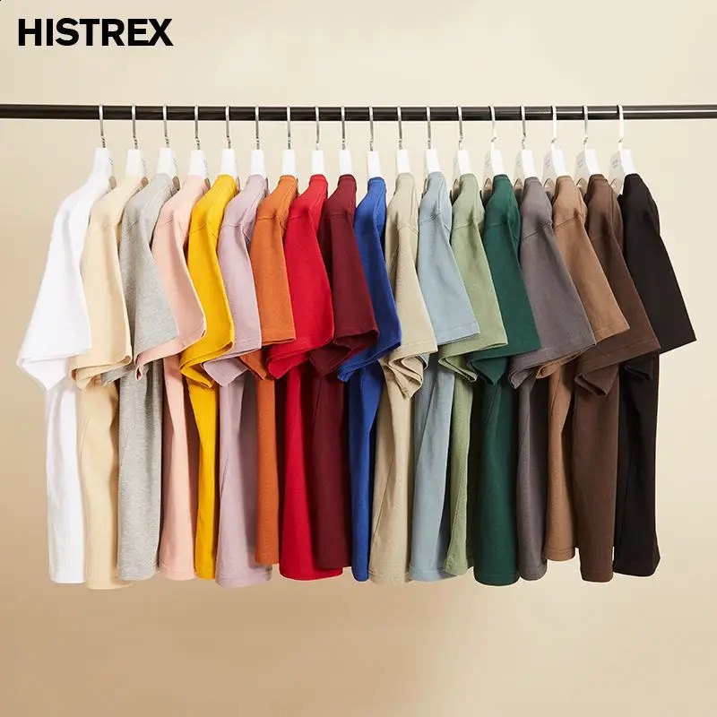 100% pure cotton mens T-shirt short sleeved summer flat top retro casual thick T-shirt high-quality basic clothing 10.6oz 300gsm 240919