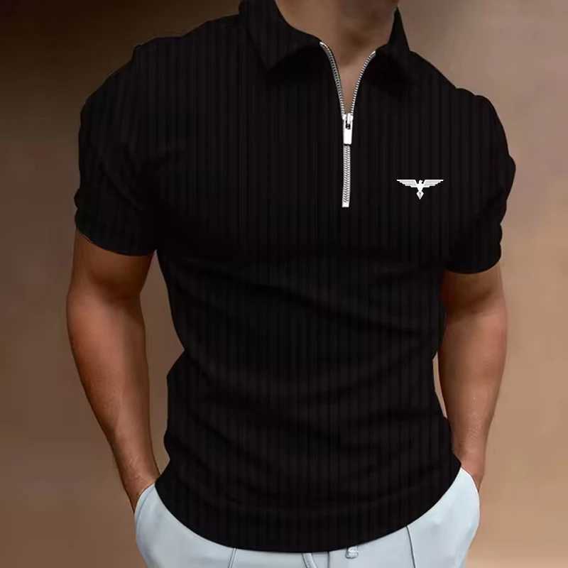 Summer Mens Casual Short-sleeved Polo Shirt Fashion Lapel Zipper T Shirt Striped Mens Breathable Polo Shirt Mens WearX240920