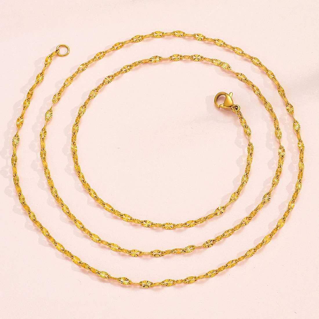 2.5mm Wide Embossed Stainless Steel Sunshine Link Chain Necklace for Women Choker 4 Color Available Jewelry Making AccessoriesX240919