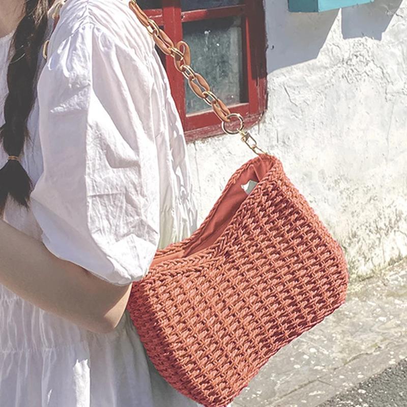 2025 NEW Drawstring Women Chain Classics Straw Casual Woven Crossbody Handbag Female Clutch zhanyishengli