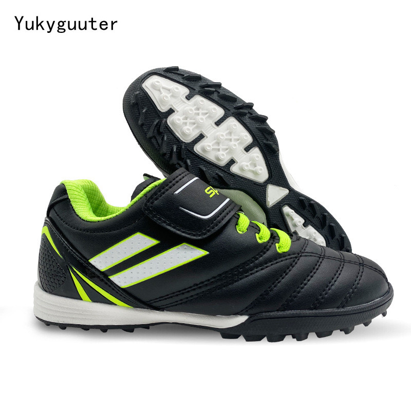 Children Football Shoes Soccer Boots Kids Boy Girl Sneakers New Leather High Top Soccer Cleats Training Outdoor Hook & Loop Mesh