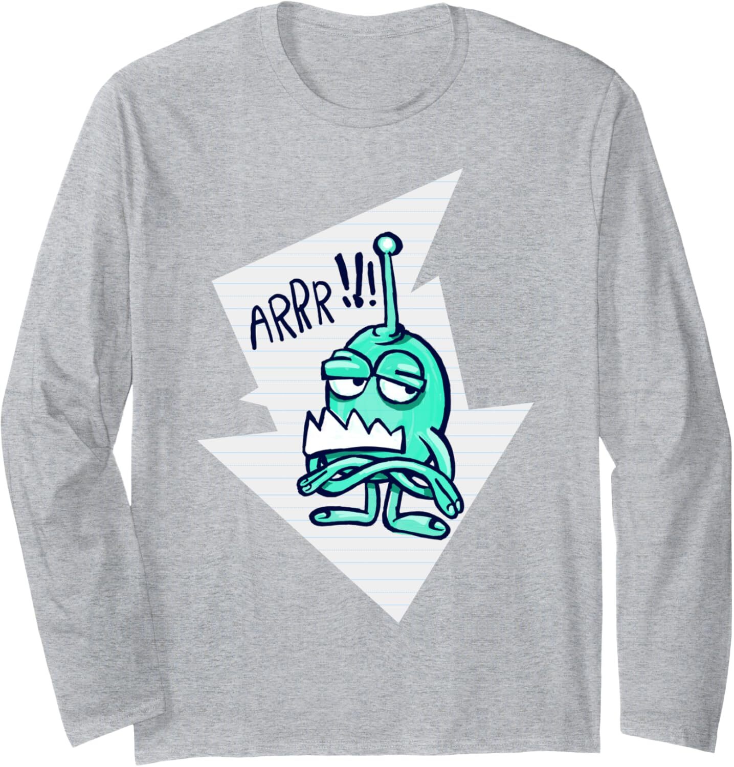 Long Sleeve Shirts for Men sweatshirt Cute hand draw cartoon monster green arrr funny Long Sleeve Tee Streetwear Casual tops clothes