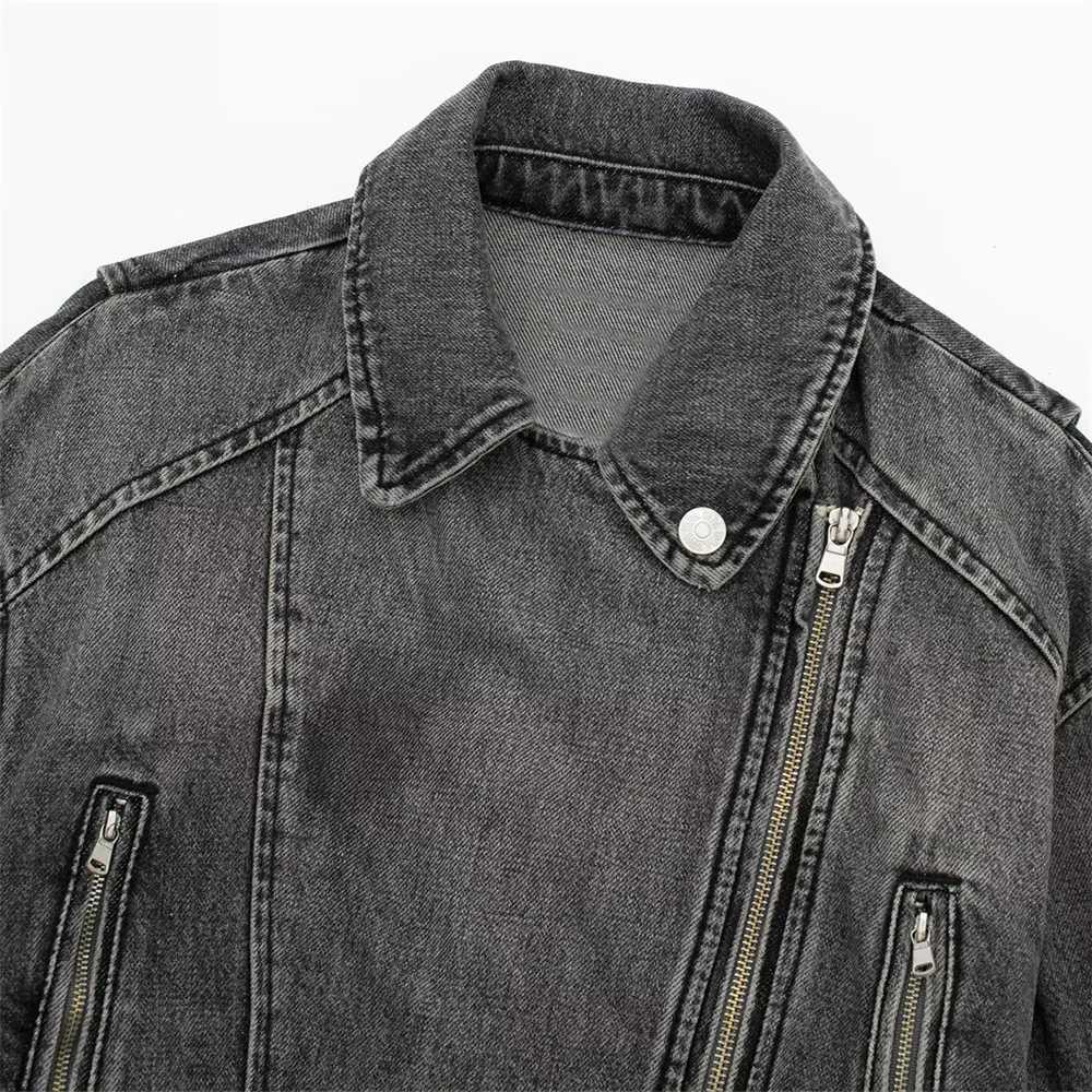 UNIZERA2023 Autumn and Winter New Womens Casual Versatile Polo Neck Motorcycle Loose Belt Denim Jacket CoatX240920