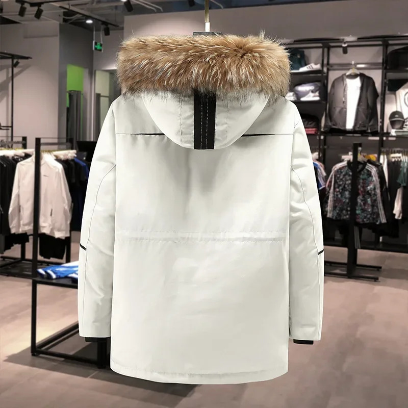 Mens Ultimate Winter Parka -30°C Warmth 90% White Duck Down Thickened Mid-Length Coat with Large Real Fur Collar Overcoat 240911