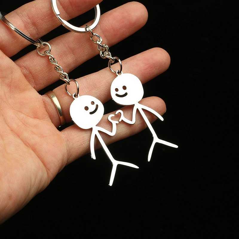 2pcs/set Stickman Matching Heart Keychain Cute Funny Alloy Key Chain Ring Purse Bag Backpack Charm Valentines Gift For Him HerX240919