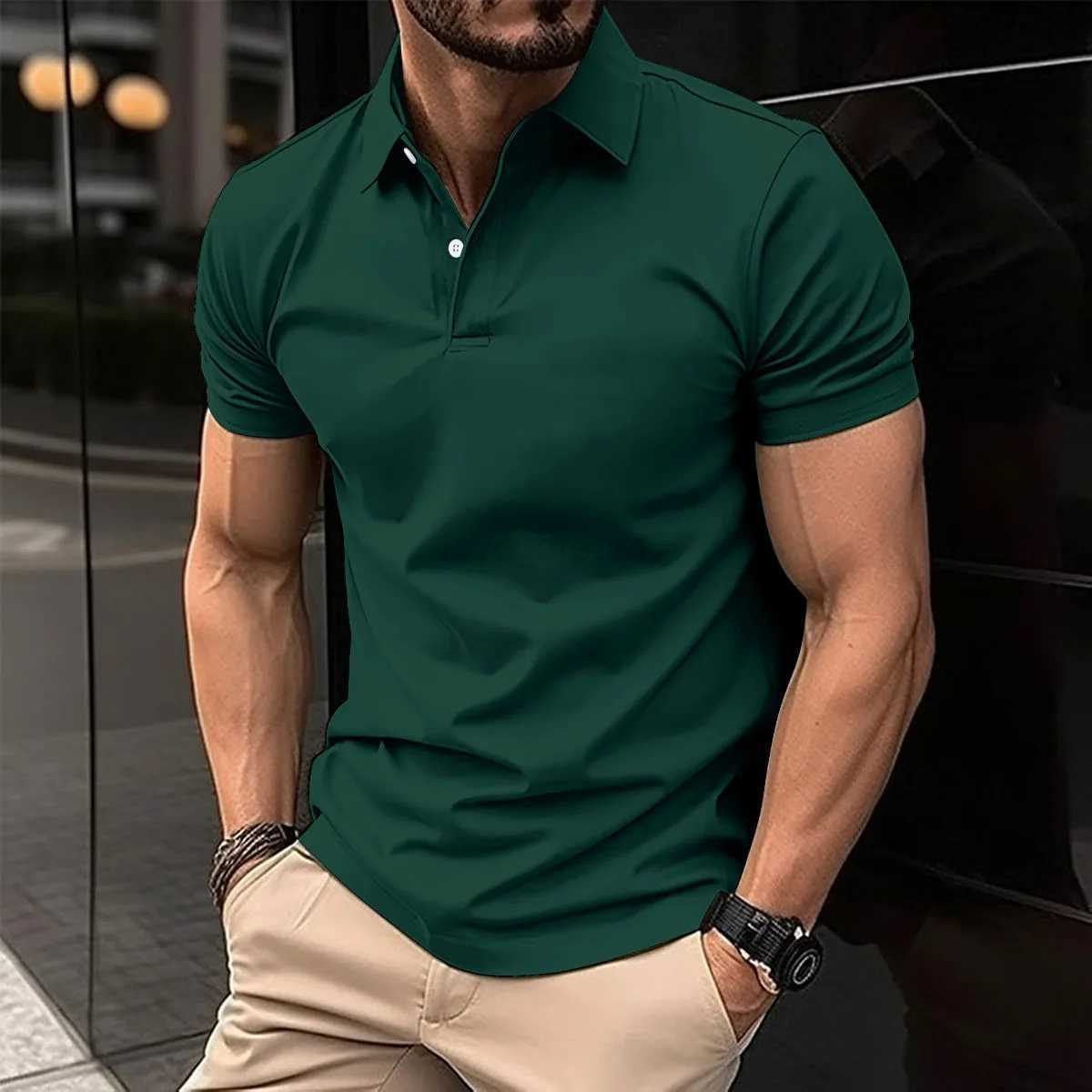 Fashionable Solid Color Button polo T-Shirt For Mens Fashionable Lapel Button Shirt Street clothing Summer New Short SleevedXJ240920