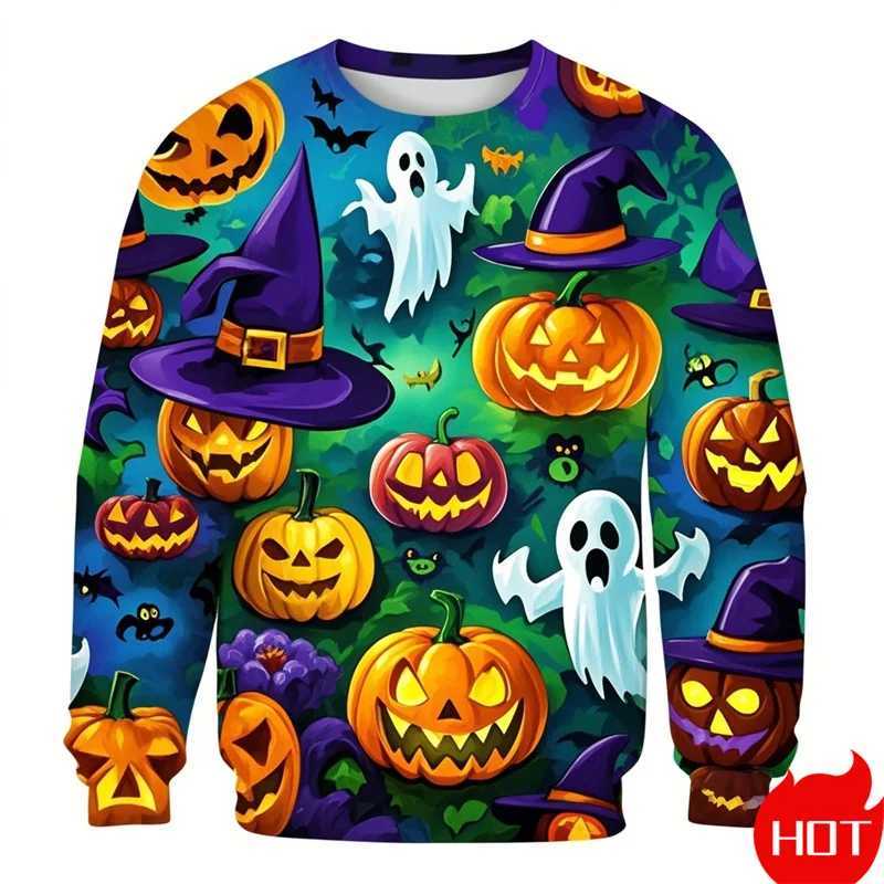 Hararjuku 3D Printing Horror Happy Halloween Sweatshirts Pumpkins Graphic Round Neck Hoodie Kid Funny Streetwear Clothing Tops Y240920