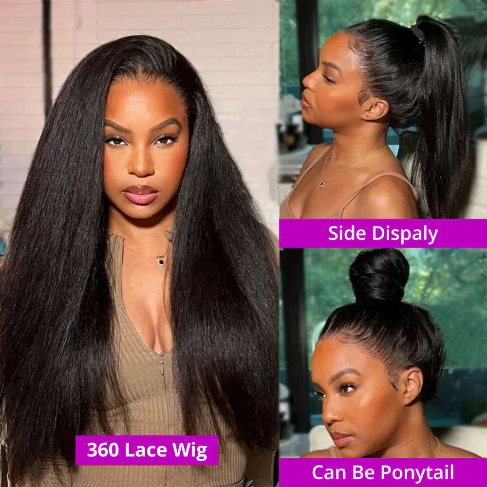 360 Hd Full Frontal 350 Density Kinky Yaki Straight HD Transparent Lace Front Human Hair Wig for Women 40Inch Brazilian