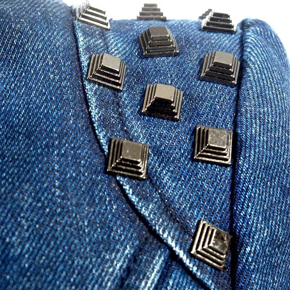 Plus Size Punk Rivet Short Denim slim Jackets Women Wash Long Sleeve Vintage Casual Studs Jean Outerwear Lapel Bomber Slim CoatX240920