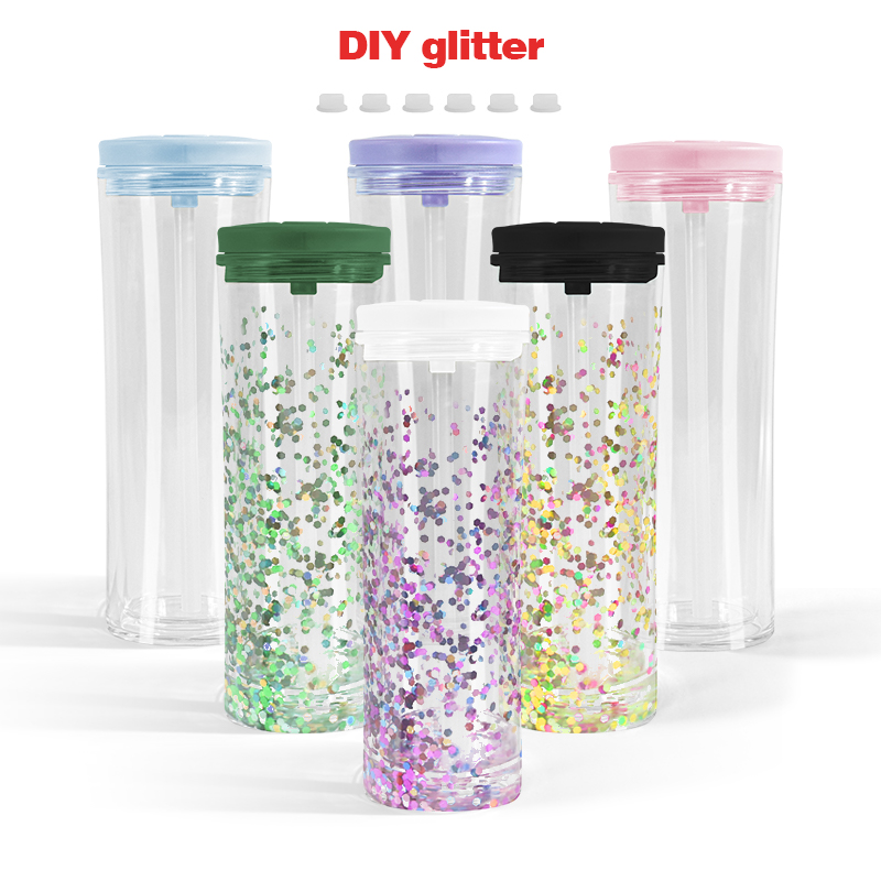 20oz Snow globe Pre-drilled hole plastic cup double wall Acrylic tumbler for Vinyl UV DTF sticker DIY Drinkware drinking cups plug free