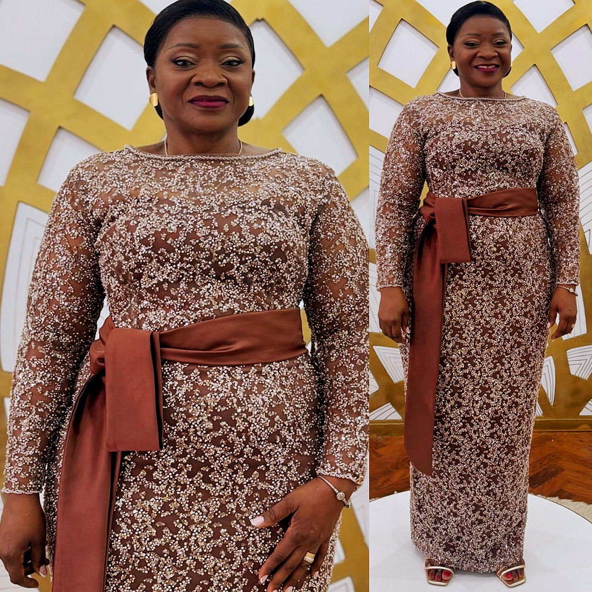 2024 Plus Size Brown Sheath Mother Of Bride Dresses Illusion Sequined Beaded Evening Party Mama's Dress Vintage Birthday Wedding Guest Groom Moth