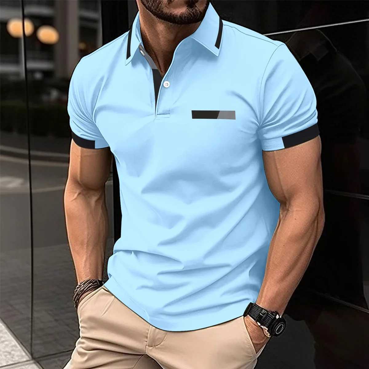 Summer fashion new Polo shirt casual lapel button golf dress gradient printed short-sleeved T-shirt big mens Polo shirtX240920