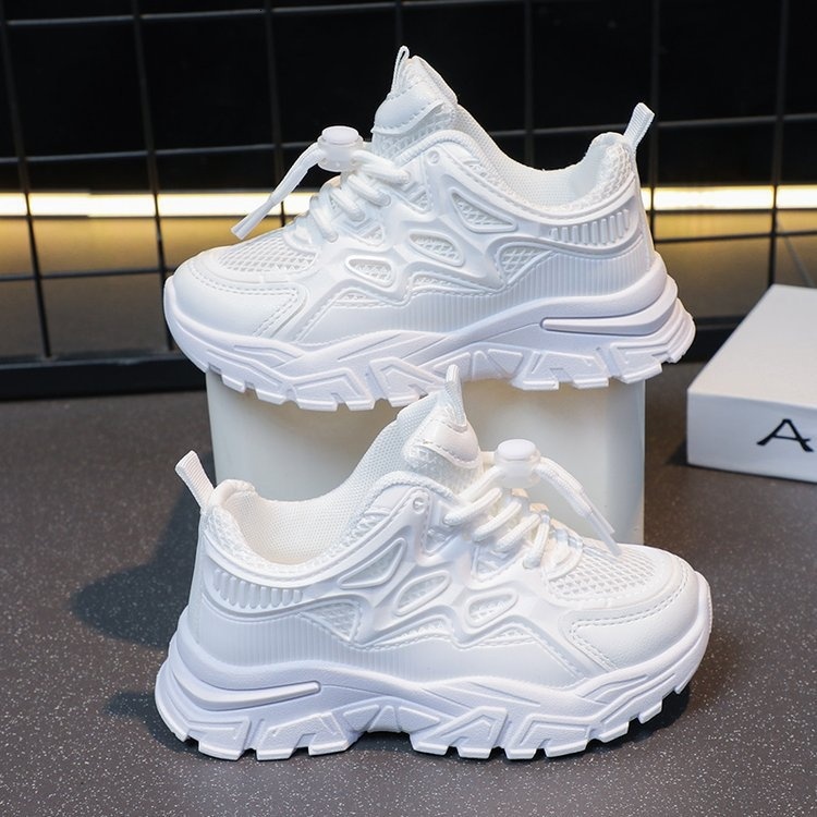 sports Spring and Autumn new mesh breathable mid size children's casual Girls' dad Children's white shoes trendy