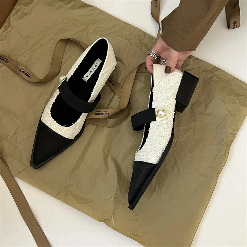 French Dot toe Mary Jane Womens Shoes Spring and Autumn Niche Light perfume Patched Low Heel Shoes 240919