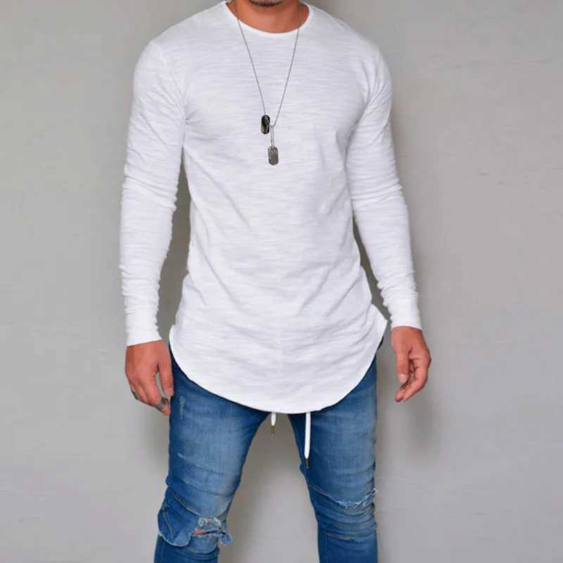 Men Solid T-shirts Autumn Spring O-Neck Long Sleeve Male Slim Tee Tops HTZ-XX005X240919