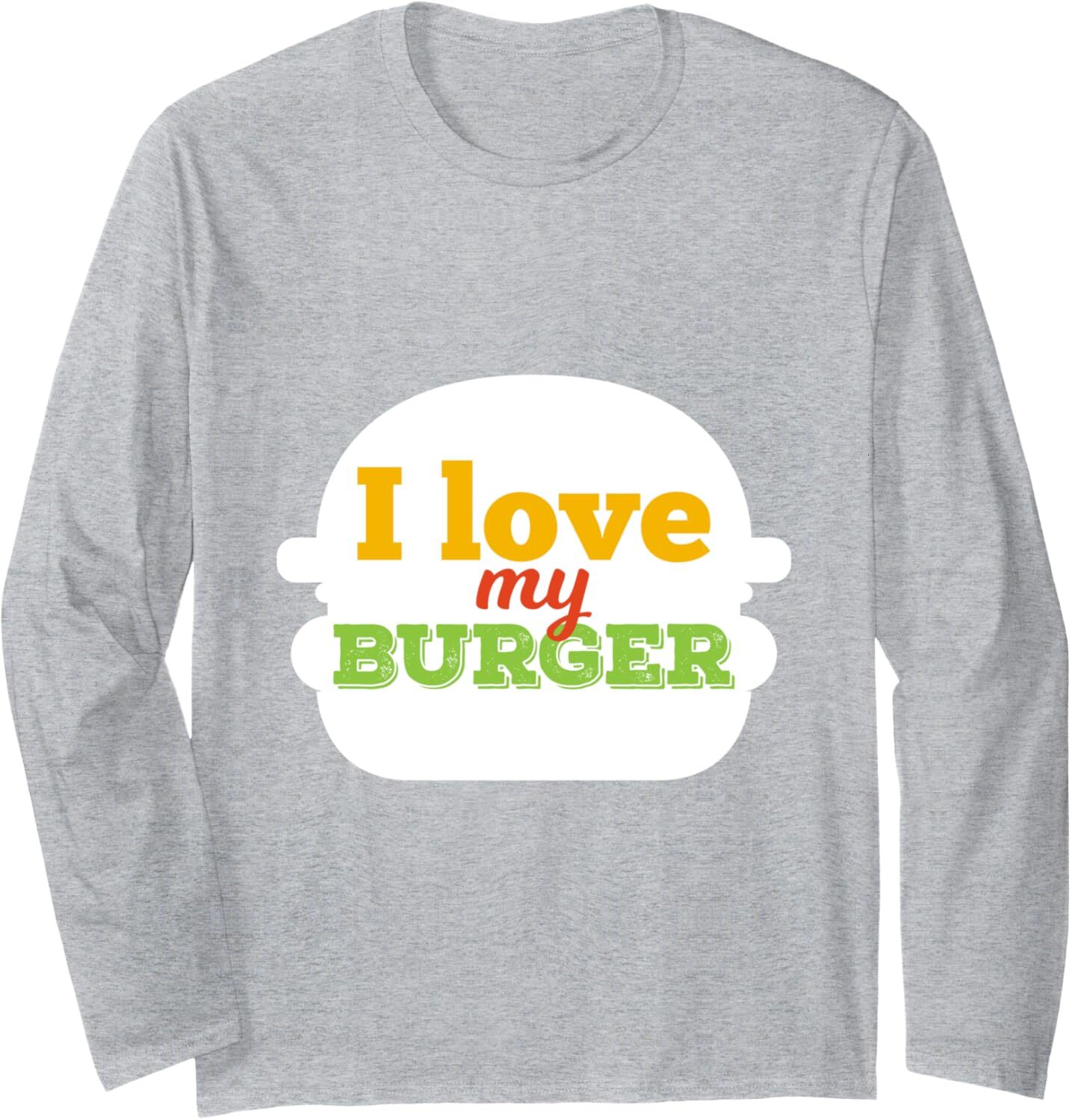 Long Sleeve Shirts for Men sweatshirt I Love My Burger Fun Silhouette Cool Birthday Gift Long Sleeve T-Shirt T shirt Tee Streetwear Casual tops clothe