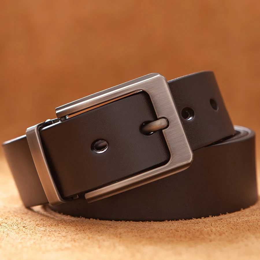 Cowhide mens real leather belt pin buckle jeans waist belt for men black brown commuting belt business belt Ceinture Homme W240920