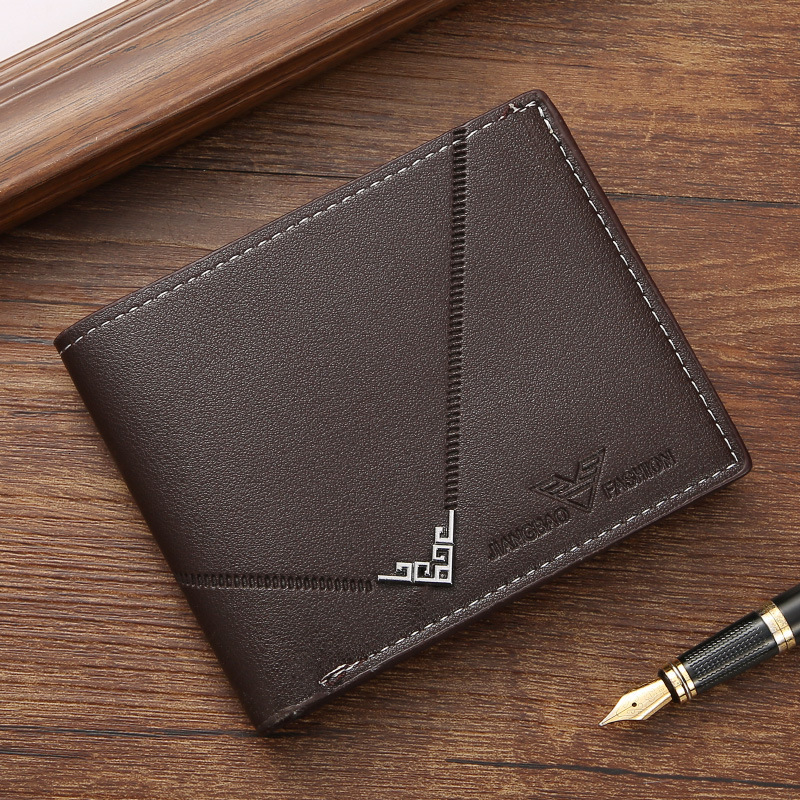 New Short Wallet Men's Youth Simple and Fashionable Multi Card Lychee Pattern Horizontal Spliced Leather Clip