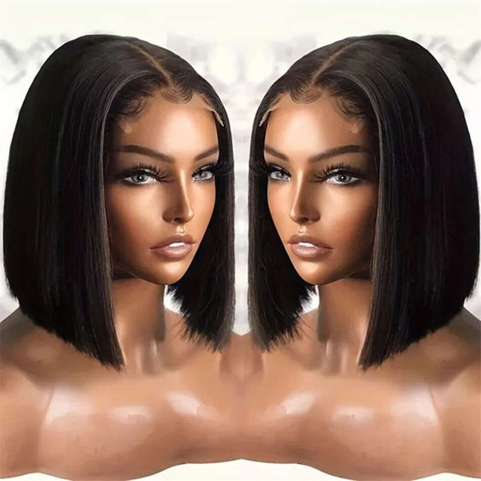 Straight Brazilian Short Bob Front Human Hair Wigs For Black Women 4X4 Closure 13X4 Lace Frontal Wig