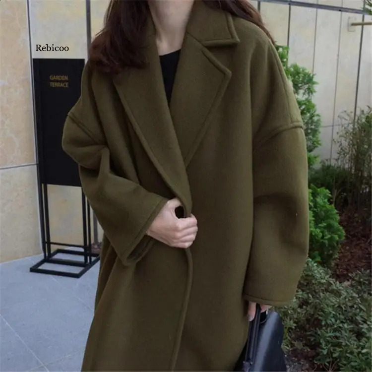 Winter Coat Women Wool Jacket Long Cotton Single Breasted Black Coats Women Outerwear Jacket Fashion Female Blends Overcoat 240909
