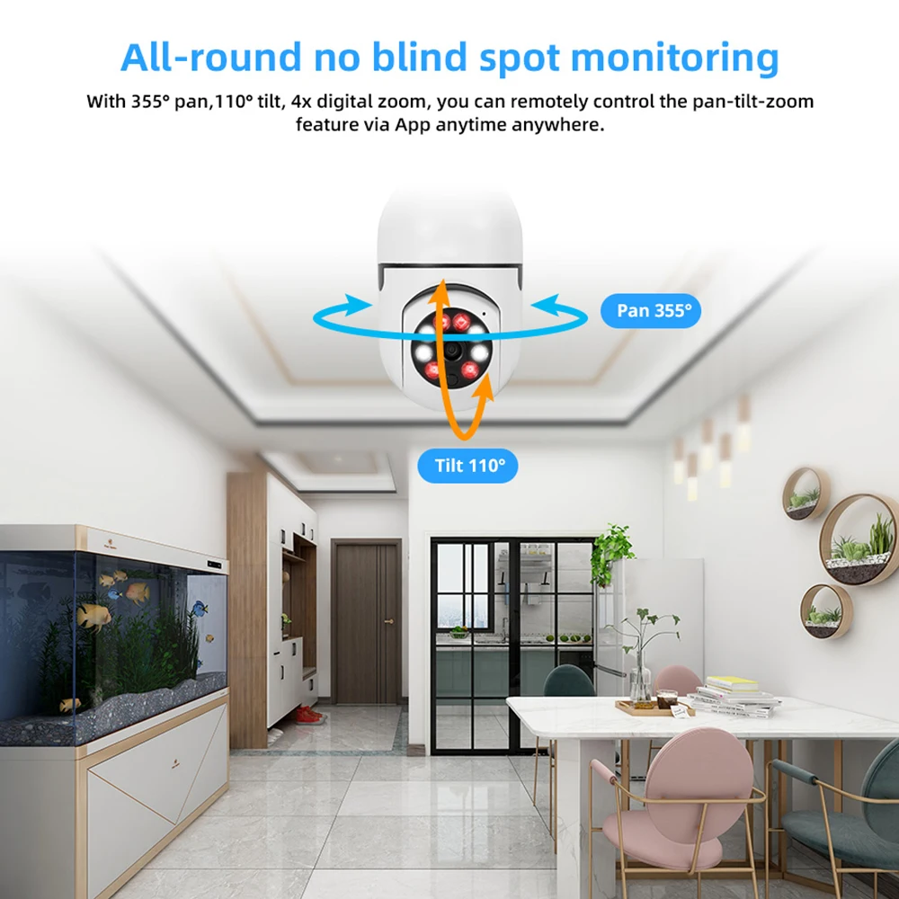 E27 Bulb Wifi Surveillance Camera Wireless Night Vision HD Automatic Human Tracking Security Baby Monitor Zoom Full Color Video