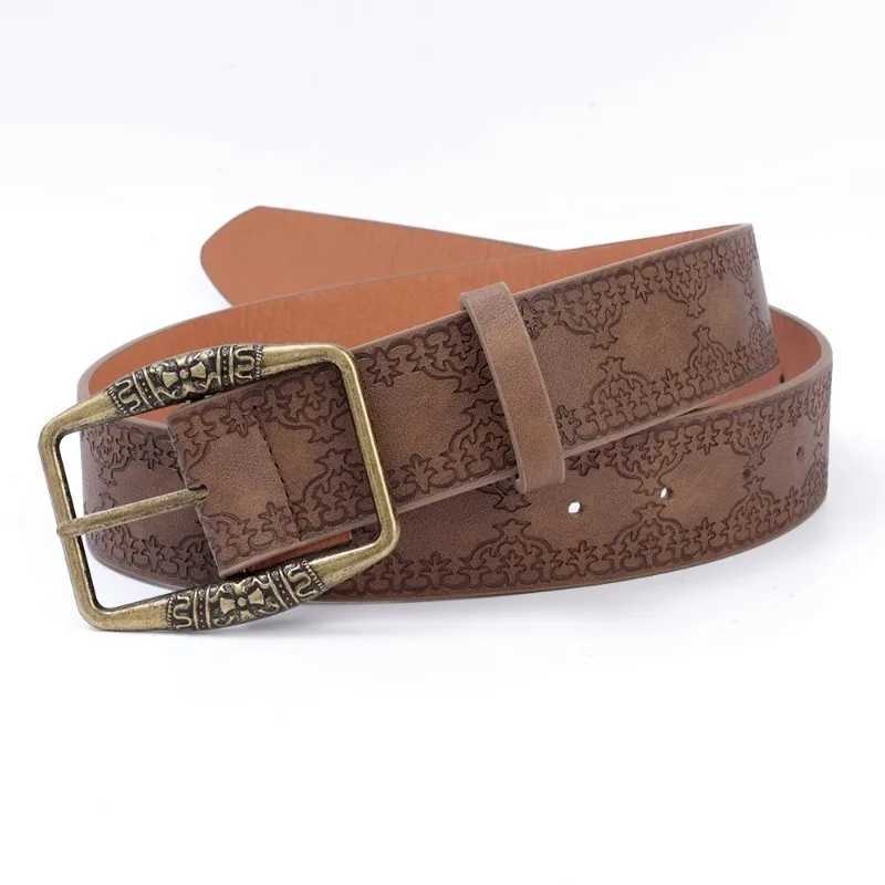 Fashion Retro PU Womens Belt Luxury Designer Brand Belt Bohemian Pattern Printed Brown Belt Clothing Accessories W240920