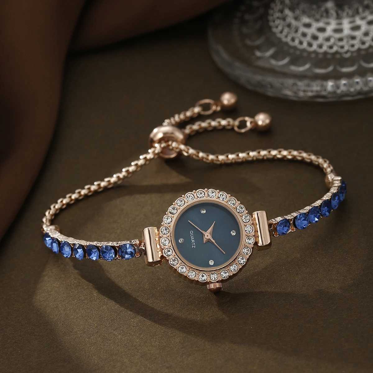 2PC Set Korean Womens Full Diamond Elegant Versatile Wrist Watch Quartz WatchX240920
