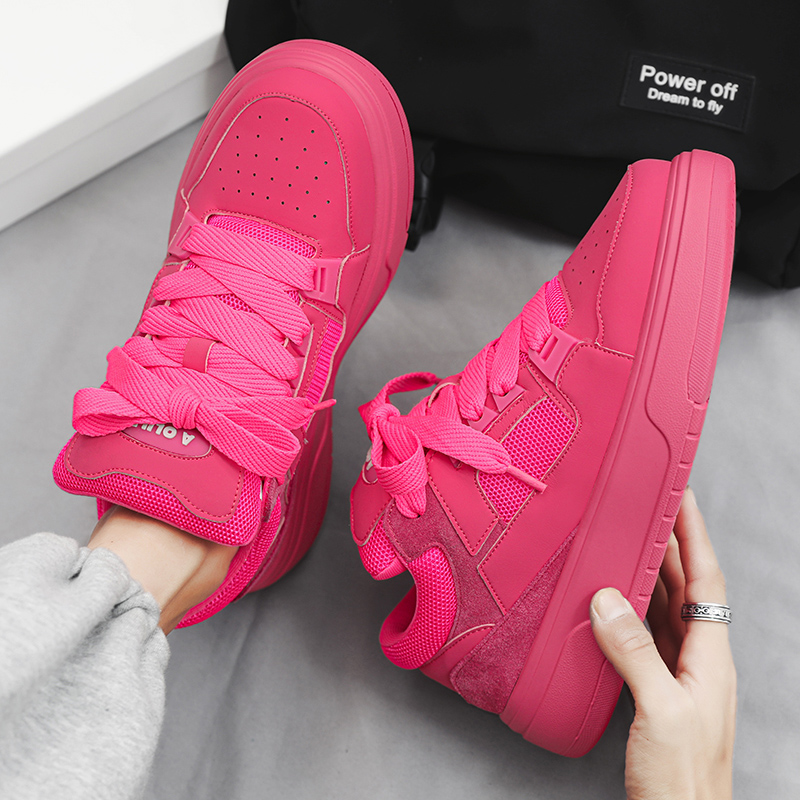New Mens Trend Designer Pink Platform Comfortable Leather Skateboard Shoes Men White Sneakers tenis mascuo