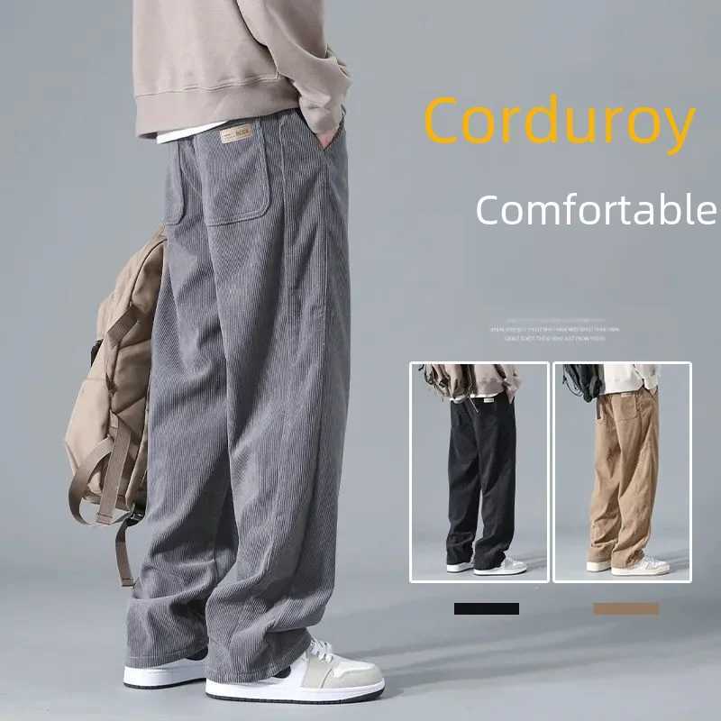 Japanese Retro Corduroy Mens Casual Pants Spring and Autumn Straight Leg Work Clothes Trouser Style Fashion Brand Sports Pants W240919