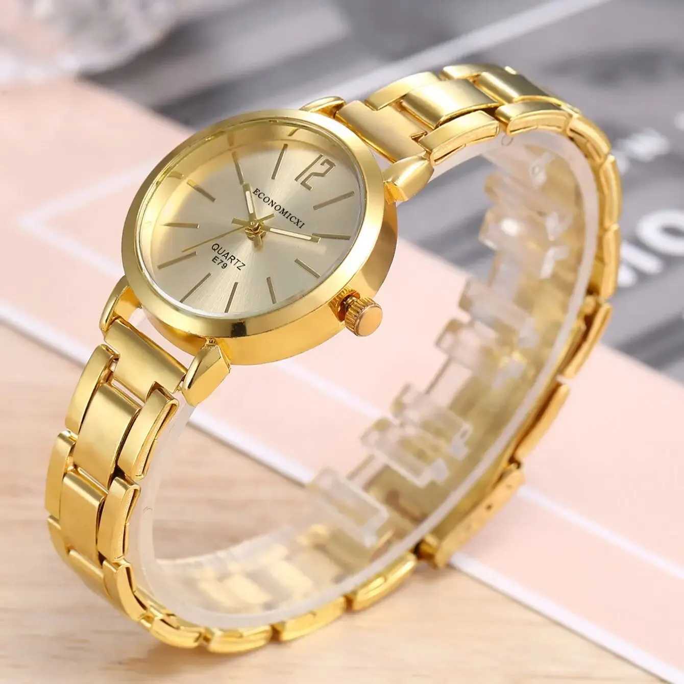 2pcs Set Watch Luxury Women Simple Dial Hollow Strap Fashion Gold Bracelet Quartz Wristwatch Student Ladies Watches Reloj MujerX240920