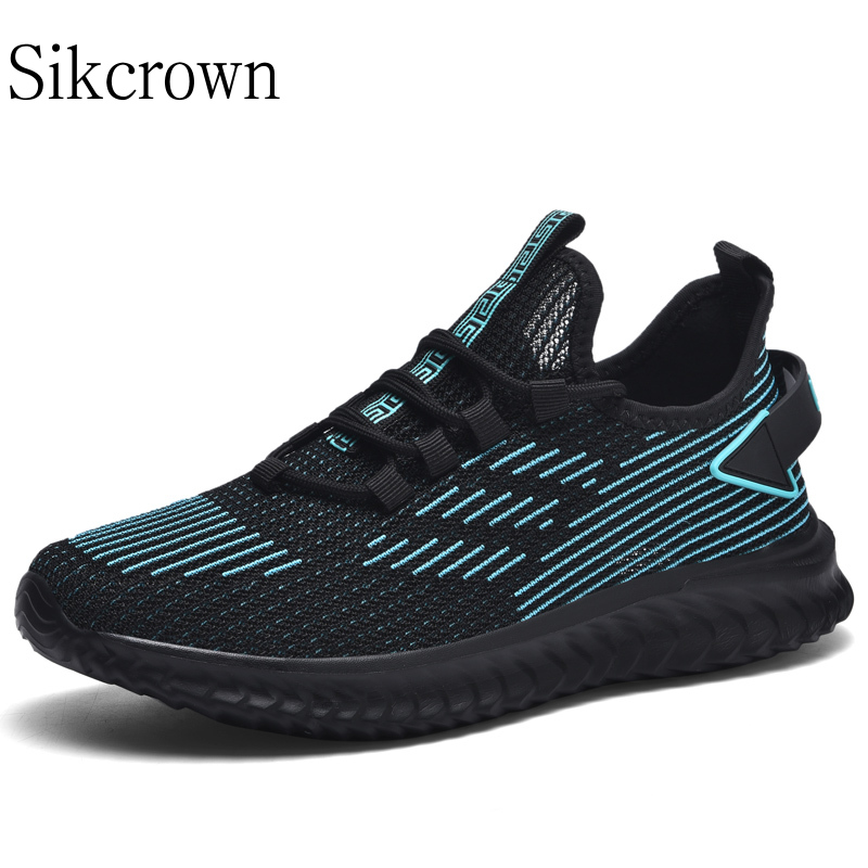 Black Trail Running Shoes for Men Size 48 Sneakers Male New Breathable Stretch Fabric Soft Comfortable Sport Shoes Lightweight