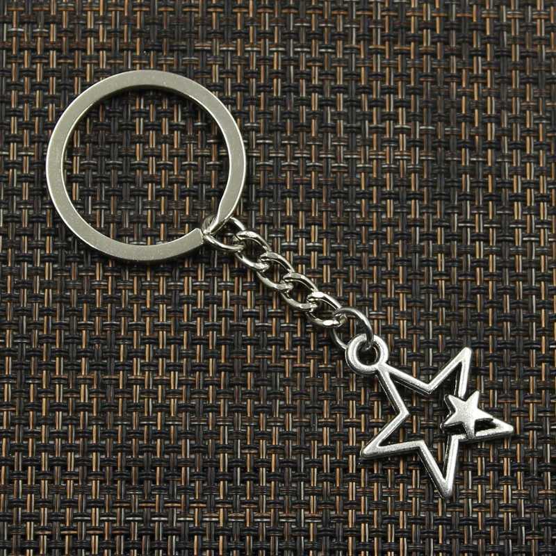 Fashion 30mm Key Ring Metal Key Chain Keychain Jewelry Antique Bronze Silver Color Plated Hollow Double Star 27x21mm PendantX240919