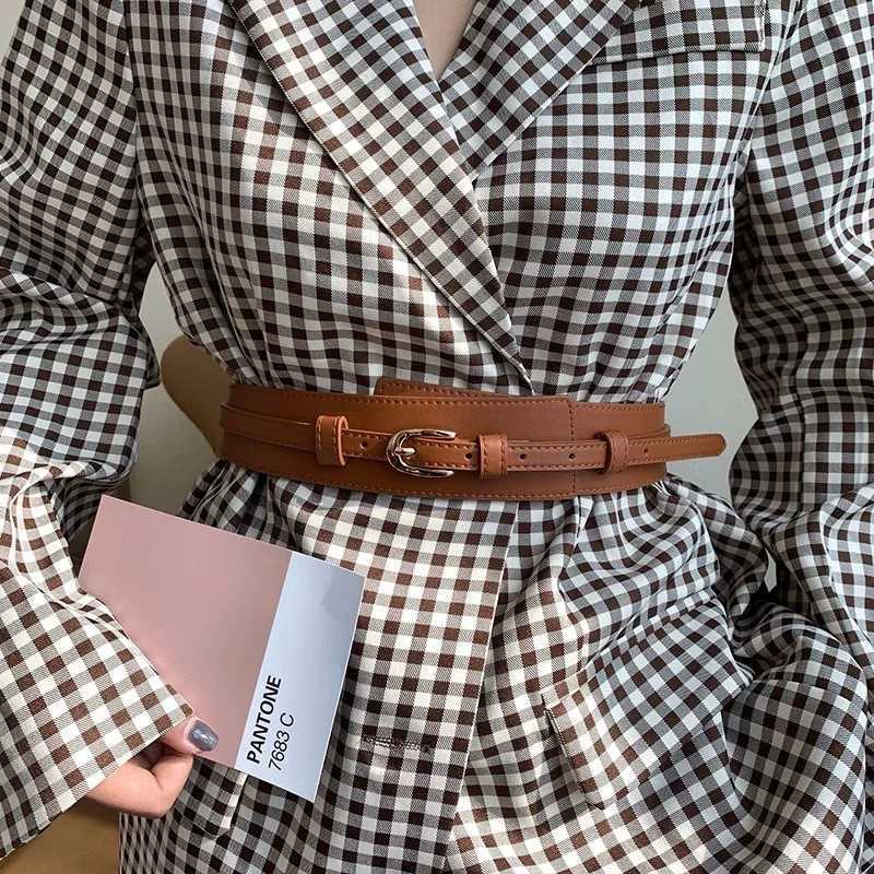 Womens double belt wool coat black waist wide elastic tight belt fashionable tie sweater belt W240920