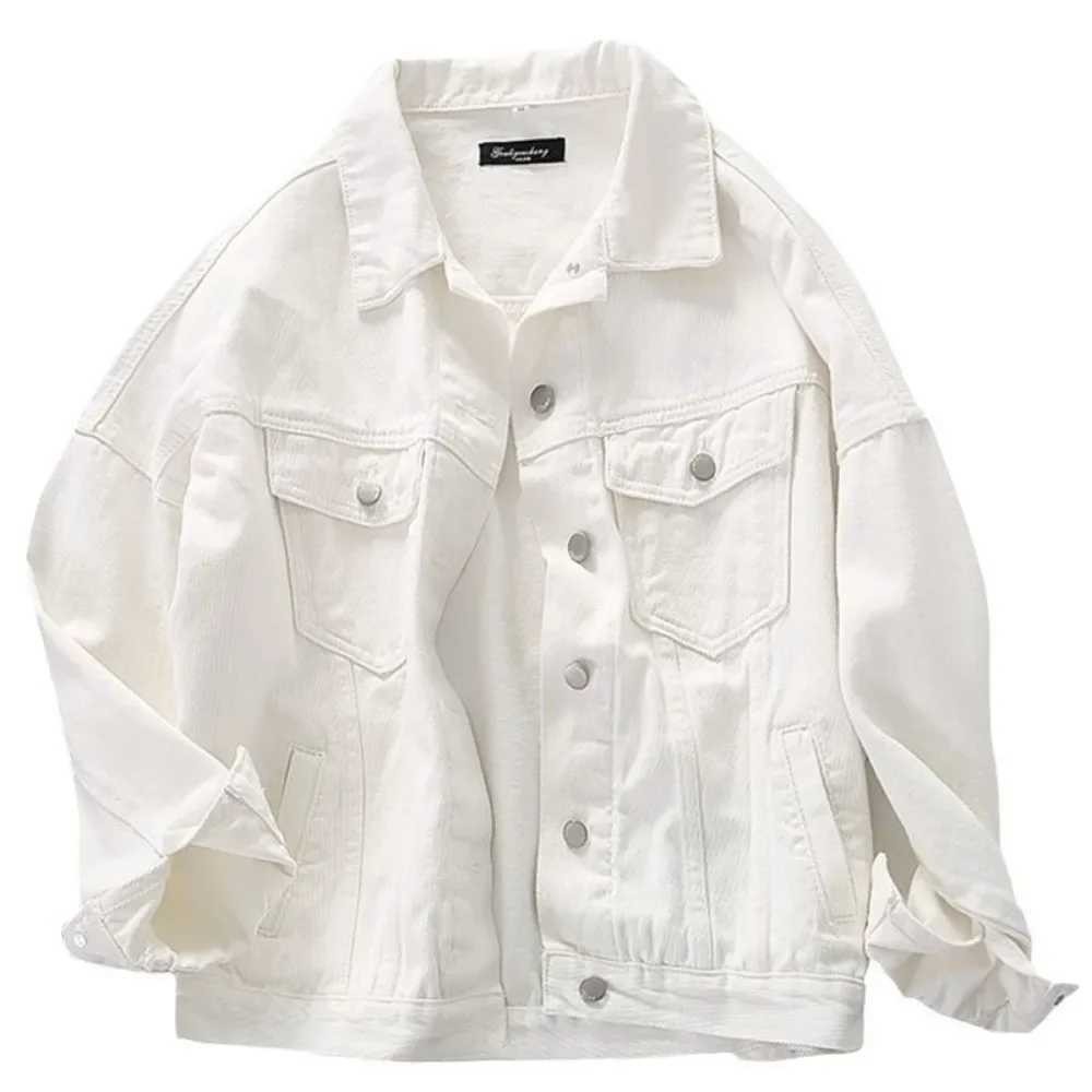 2024 Spring and Autumn New Retro Loose White Cotton Denim Jacket Womens Long-sleeved Jacket on Clothes Jean Jacket for WomenX240920