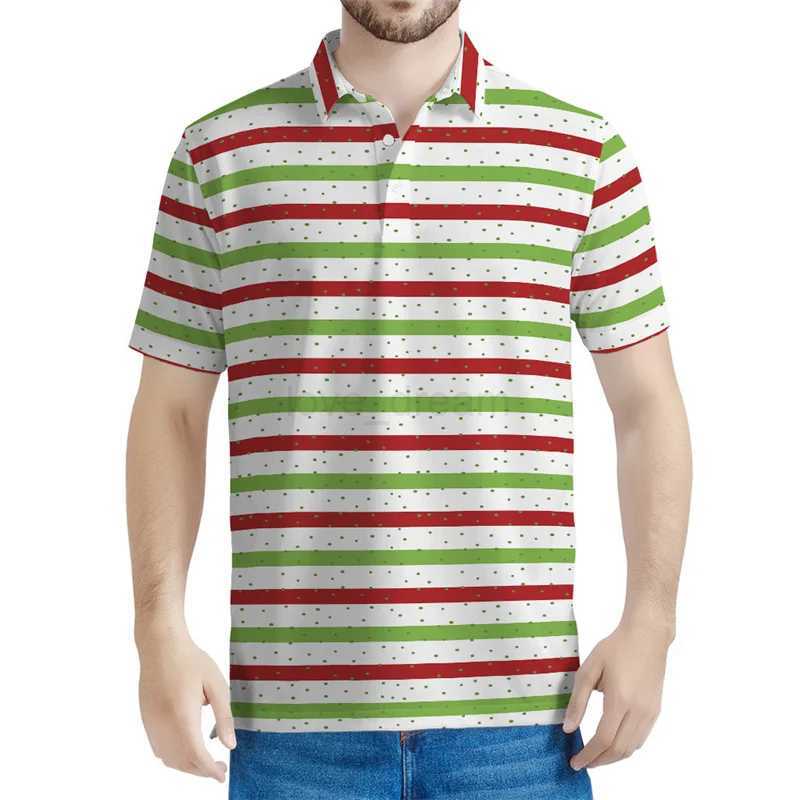 Fashion Geometric Pattern Polo Shirt Men Summer Colorful Striped 3D Printed Short Sleeves Tops Casual Lapel Tees Button T-shirtXJ240920