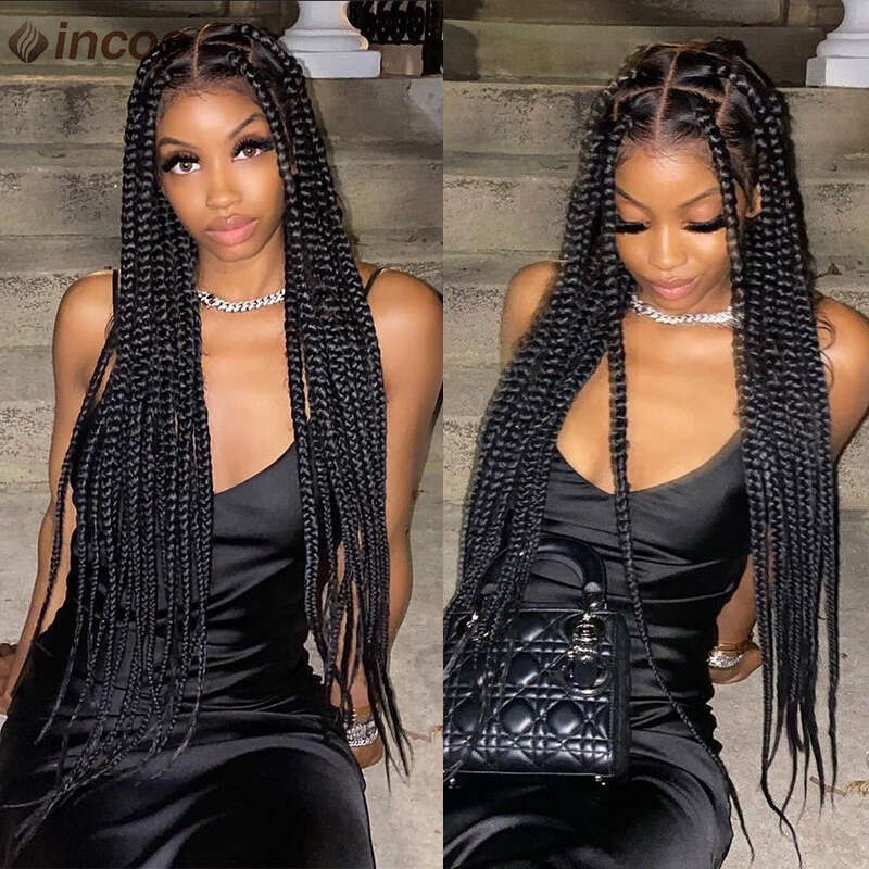 Knotless Large Box Synthetic Full Lace Front Braided For Black Women 36 Inch Jumbo Braids Cornrows Wigs Onsale