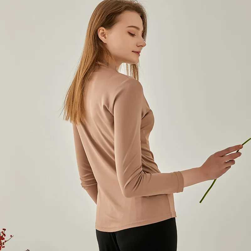 Autumn Winter Pure Silk High Collar T-shirt Women Mulberry Silk Double-sided Knitting Long Sleeve Bottoming Shirt Tops M240920