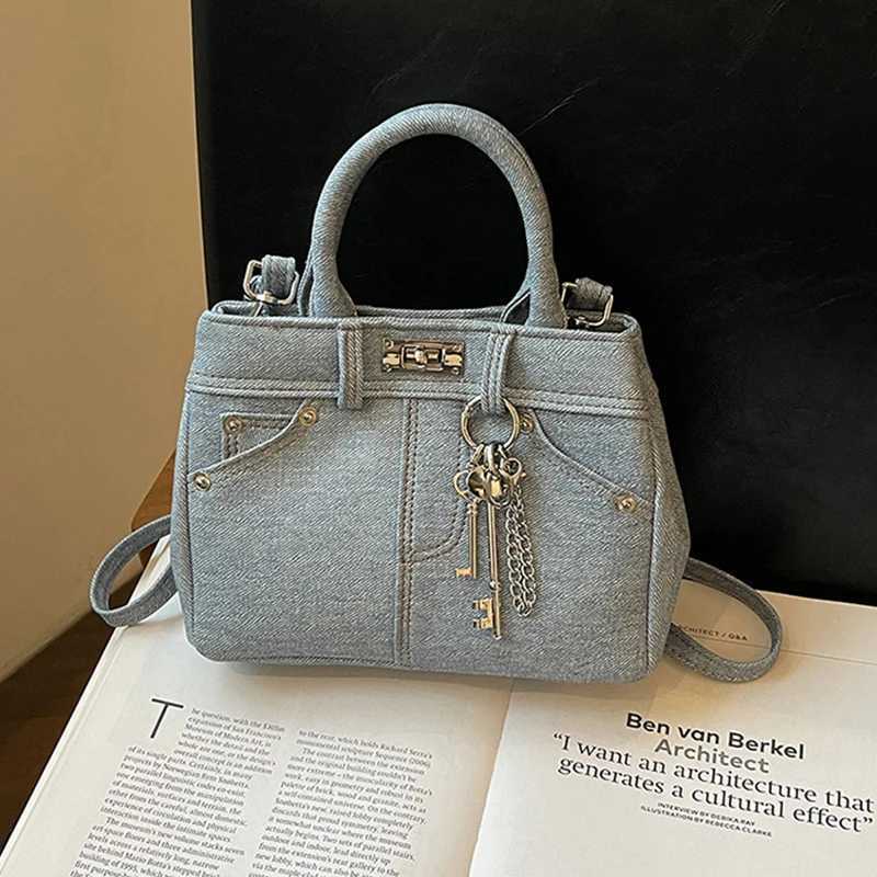 Women s Blue Denim Lock Bag Jeans Shape Multi Pocket Tote New Fashion Simple Shoulder Purses and Handbags Girls 240920