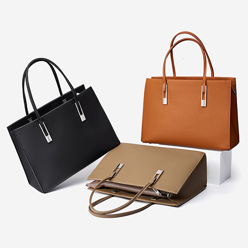 Toptrends Cowhide Genuine Leather Large Tote For Women 2024 Trend Designer Commuter Shoulder Bags Work Ladies Handbags