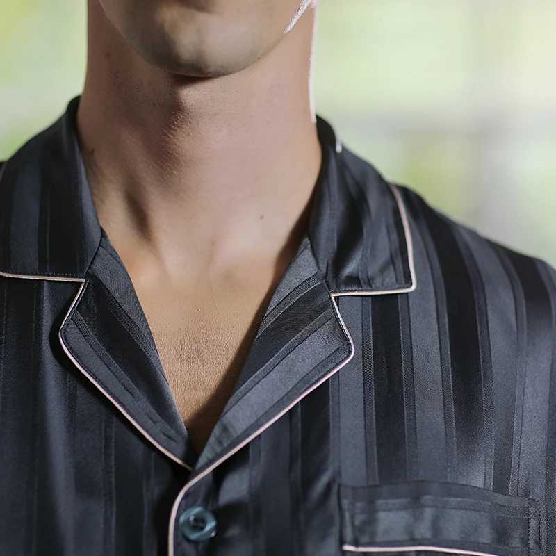 Mens Spring Autumn Summer 100% Silk Pajamas Thin casual and simple to wear out Home Summer Pajama Set Y240919