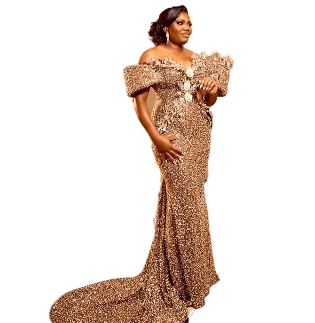 2024 Gold Mermaid Prom Dresses For Special Occasions Sequined Rhinestones Flowers Beaded Evening Formal Party Reception Birthday Engagement Gowns Dres
