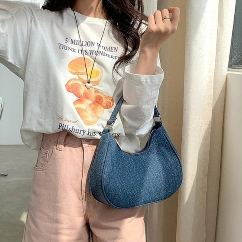 Fully matched womens shoulder bag Korean style handbag fashionable denim 240919