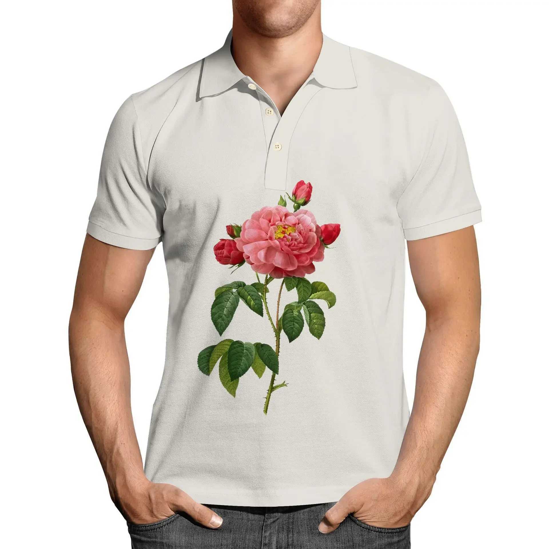 Beautiful Flowers 3D Printed Summer Mens Button Down Collar Polo Shirts Casual Tops Oversized Short Sleeve Trend Men ClothingX240920