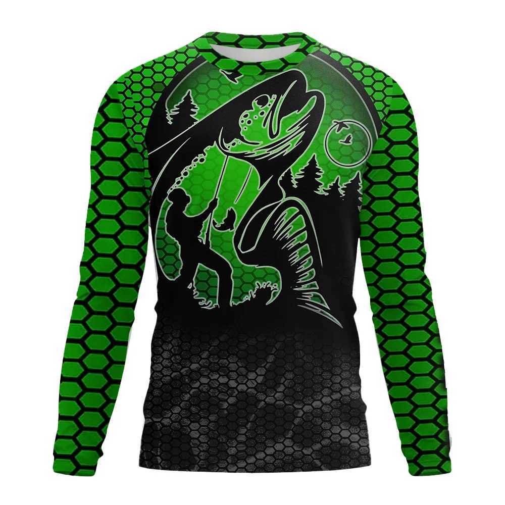Spring and Autumn Mens 3D Printing Fish Pattern T-shirt Fashion Casual Long sleeved Clothing outdoor fishing T-shirt S-5XLX240919