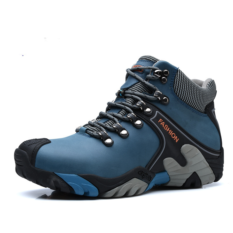 Genuine Blue Leather Winter Men's Hiking Outdoor Sports Shoes Man High Quality Trekking Boots For Men chaussures de sport dfe3 5553