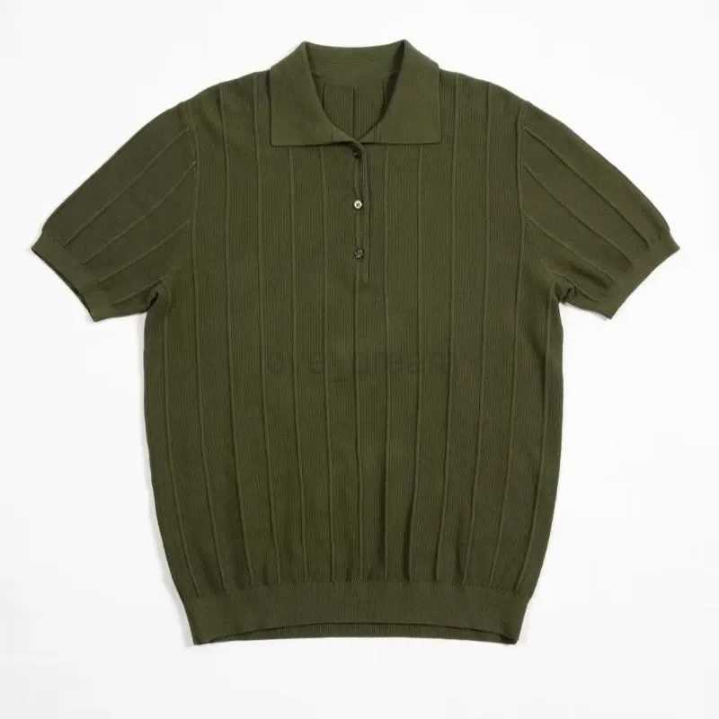 2023 Summer New Ice Silk Short Sleeve Polo Shirt Knit Mens Fashionable Striped Lapel T-shirt Men Casual StyleXJ240920