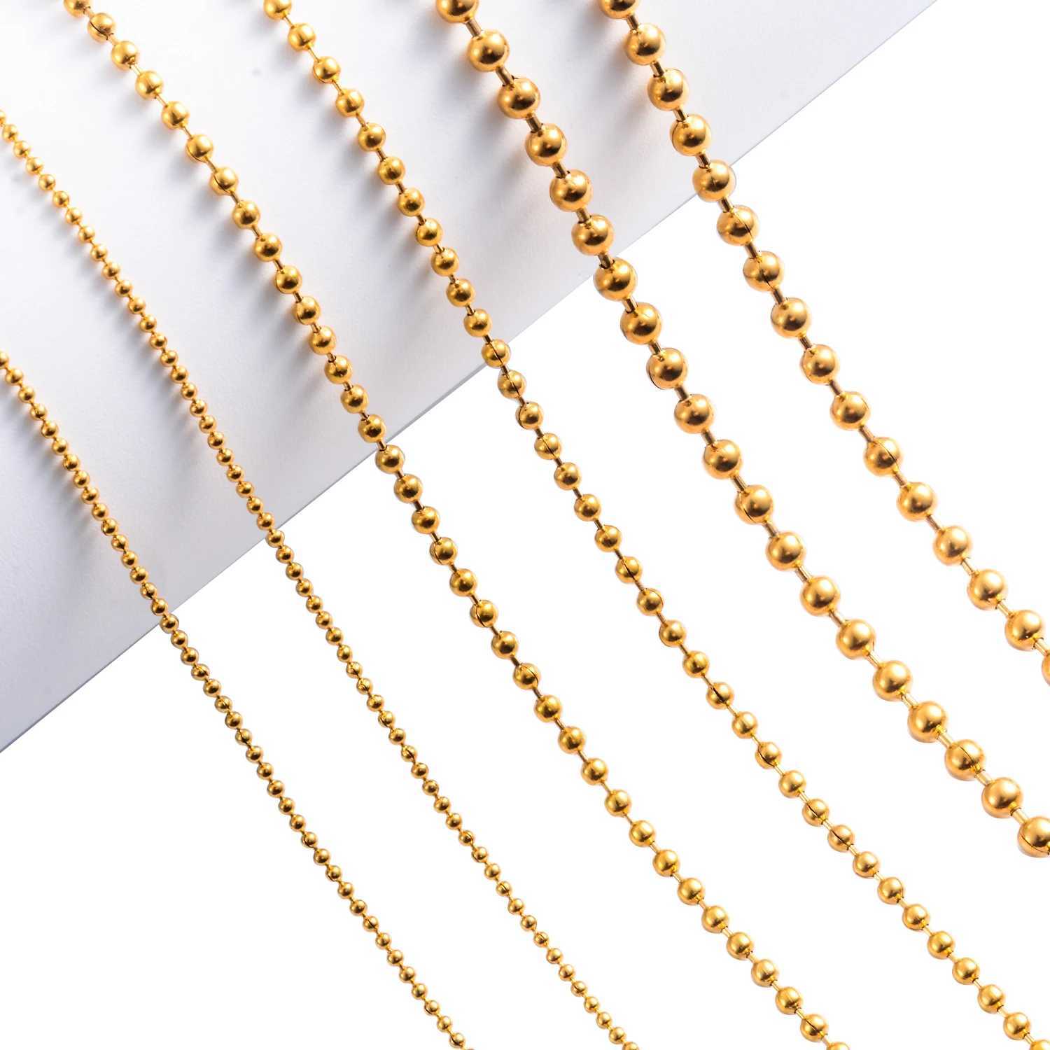 Wolesale Stainless Steel Round Bead Ball Chain Necklace Gold Color Matching Adjustable Pull Connector For Women Men JewelryX240919