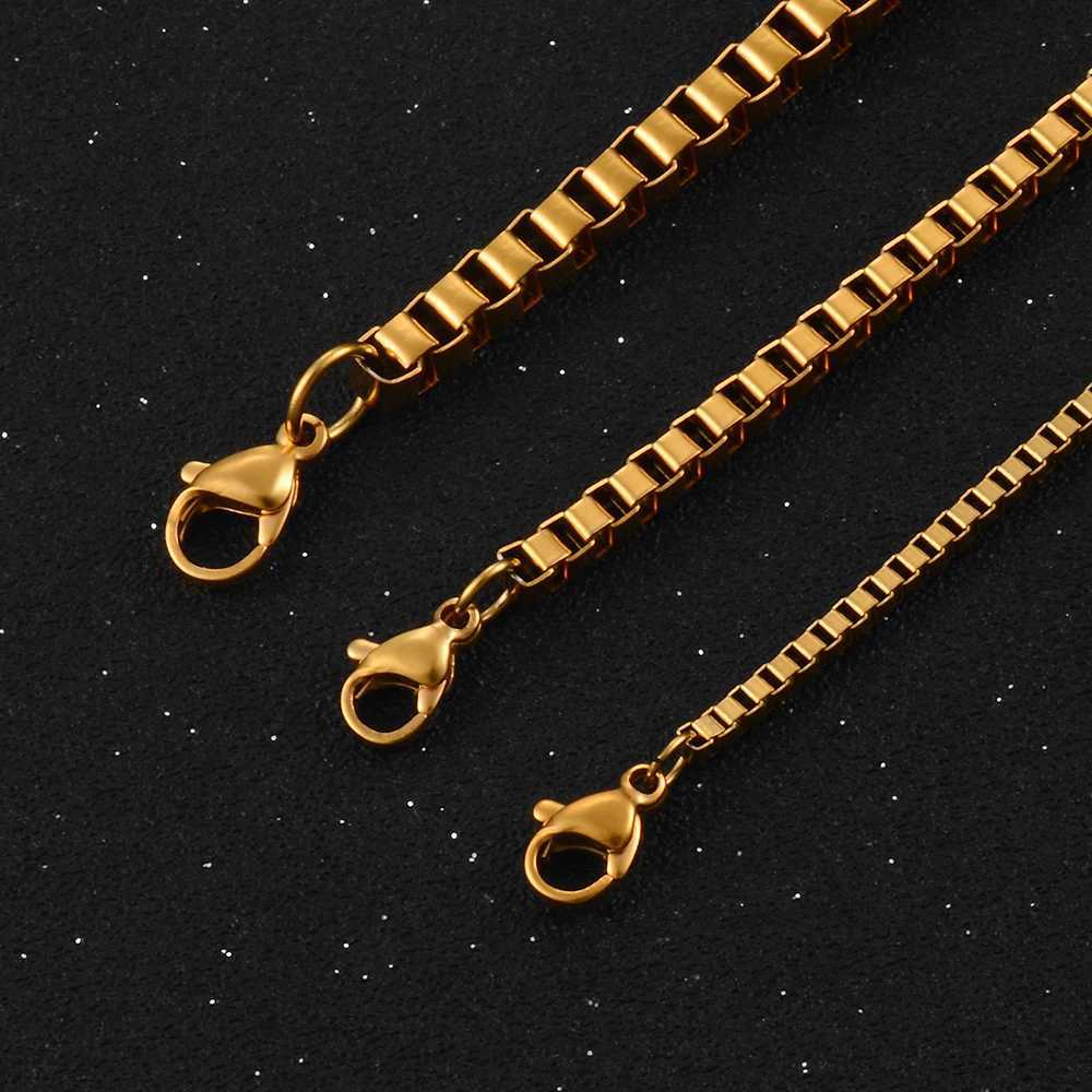 Fashionable Stainless Steel Box Square Link Chain Necklace Gold Color Various Sizes And Widths Can Be CustomizedX240919