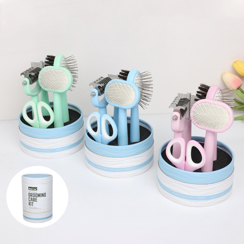 5-piece set of pet grooming products Pet double-sided detangling comb large dog and cat hair comb Nail Clipper Flea Comb